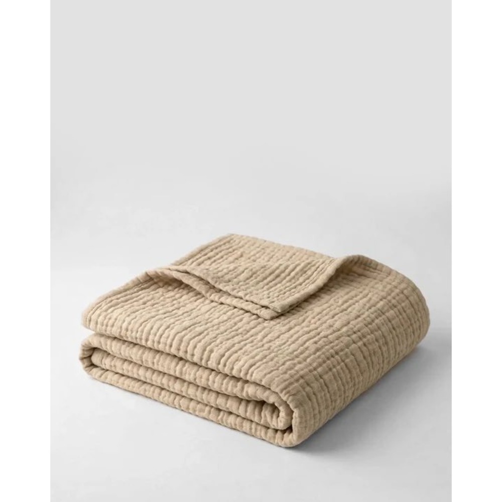 The Fleece Company Muslin Cotton Blanket Sand Tan 240x280 Breathable Soft Throw